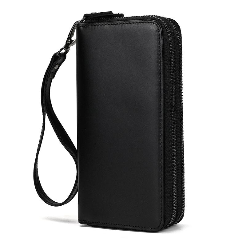 Retro Crazy Horse Leather Purse for Men Clutch Purse Double Zipper 24 Cards Clutches Vintage Woman Genuine Leather Long Wallet