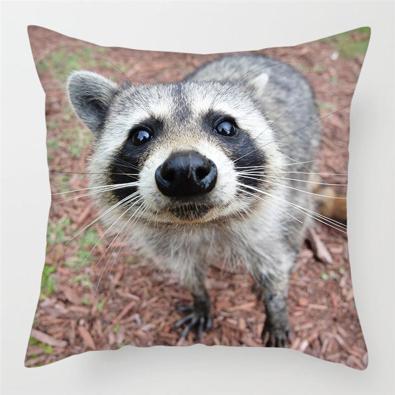 Copricuscino Procione Carino 45x45cm Stampa Uccello Selvatico Federa per Casa Divano Letto Sedia Cuscini Decorativi