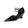 339-1 Pointed Wedge Heel Single Shoes Autumn New Pointed Head Light Mouth Silver Heightening Soft Sole Thin Strap High Heel Single Shoes Women