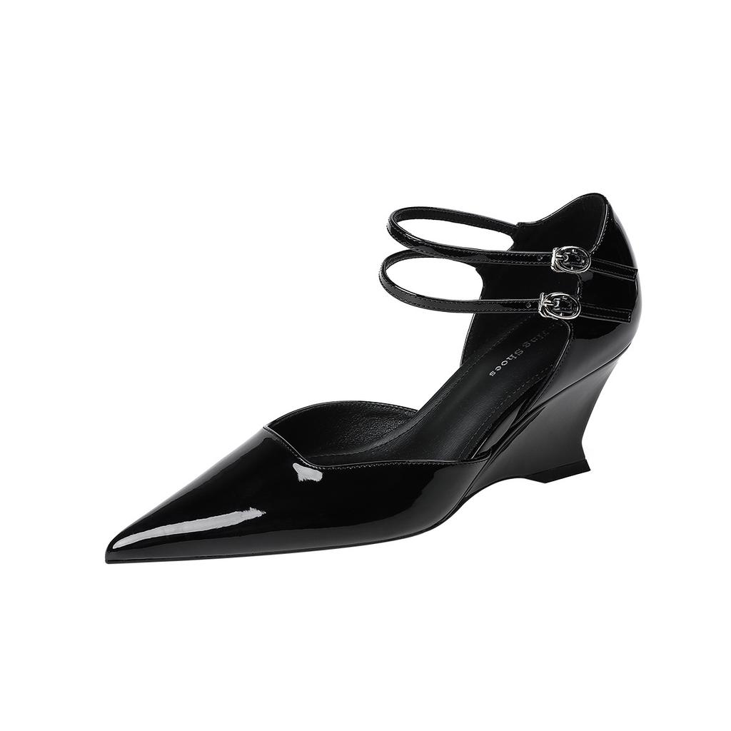 339-1 Pointed Wedge Heel Single Shoes Autumn New Pointed Head Light Mouth Silver Heightening Soft Sole Thin Strap High Heel Single Shoes Women