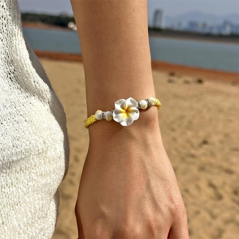 Hawaiian Style Flower Bracelet Handmade Beach Jewelry Adjustable Braided Rope Wristchain Stylish Bohemian Wrist Jewelry