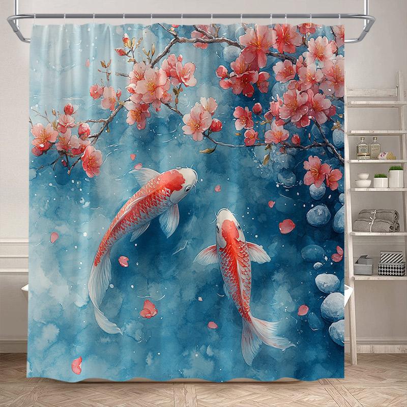 Lotus Shower Curtains White Floral Green Leaves Plant Chinese Style Art Bath Curtain Polyester Bathroom Bathtub Decor With Hooks