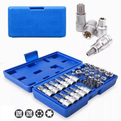 34pcs Torx Bit Socket And E-Torx Star Socket Set 1/4" 3/8" Drive Male Female E-torx Security Bits Handheld Tool Auto Repair Tool