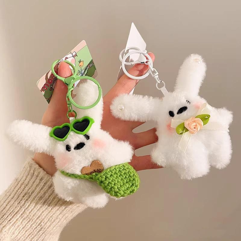 Rabbit Keyring Ornament Lovely Plush Animal Bowknot Keychain For Women Girls Versatile Bag Charm Pendant Birthday Gift