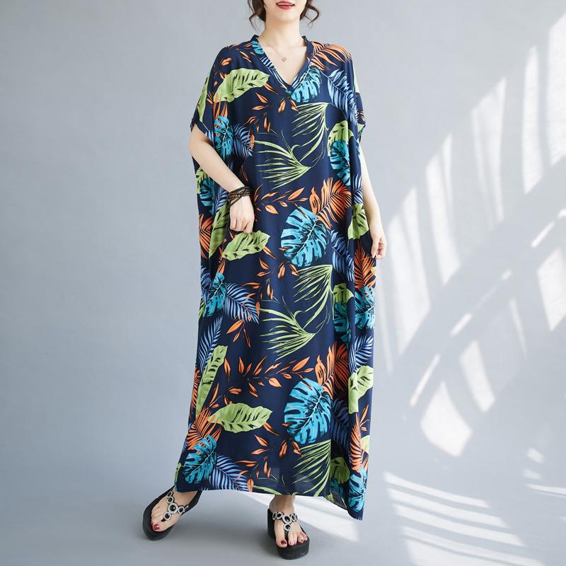 

DIMANAF Большие размеры женские 2024 новое летнее богемное свободное платье винтажное платье с v-образным вырезом базовые длинные платья One Size чёрный