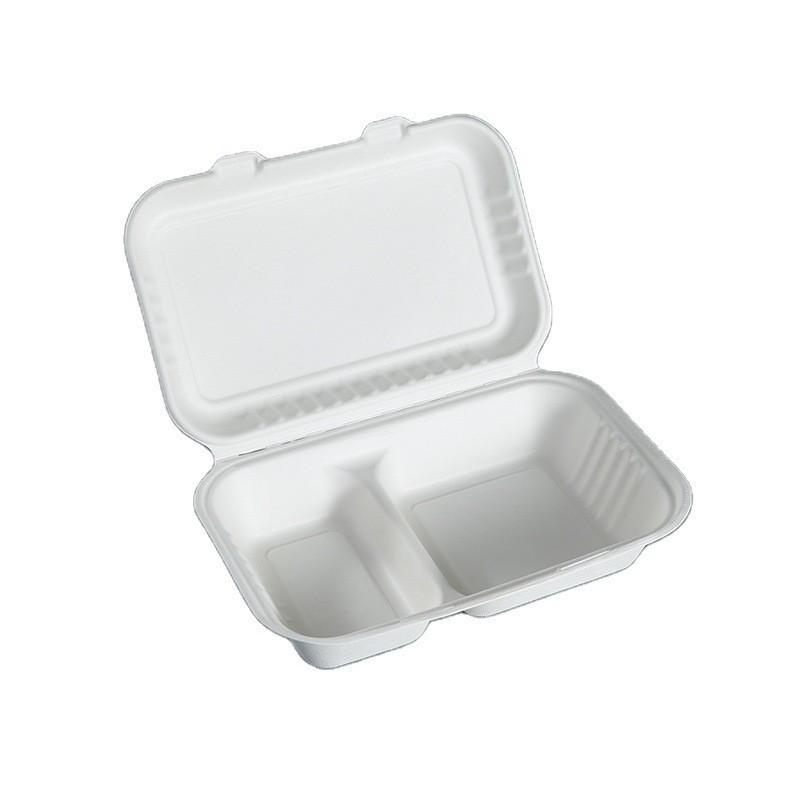 Biodegradable Eco-friendly Disposable Paper Lunch Box with Double Compartment, 9x6 Inch