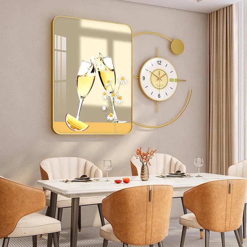Modern style restaurant wall hanging jewelry crystal porcelain combination decoration hanging picture dining table wall clock