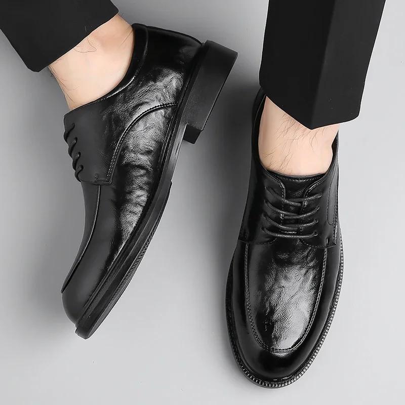 Fashion Classic Style Men's  Business Office Shoes  Genuine Leather Oxford Lace-Up Black Brown Dress Wedding Formal Shoe for Men New