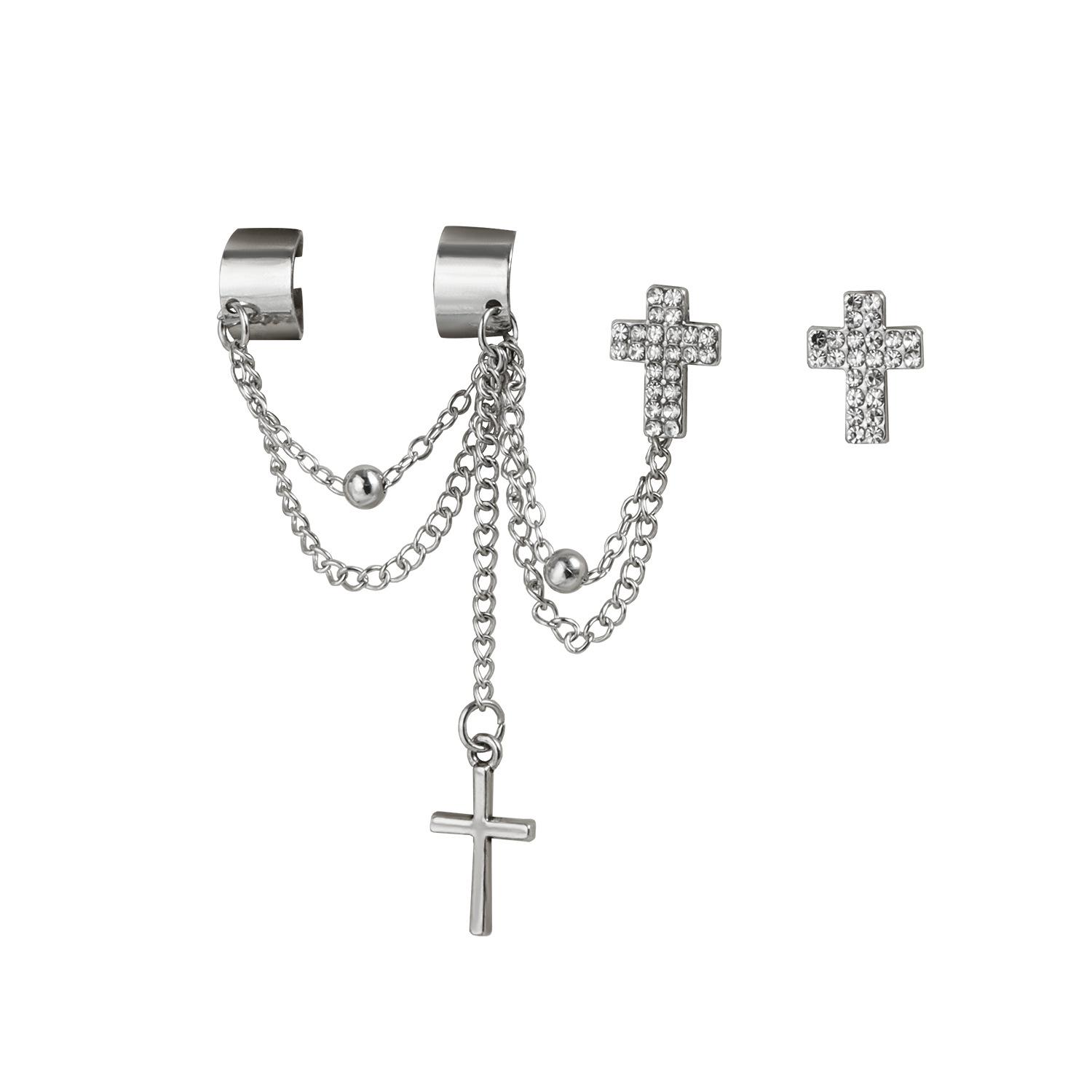 

Exquisite temperament Diamond-set cross U-shaped earclip earrings Sexy ins wind ear buckles