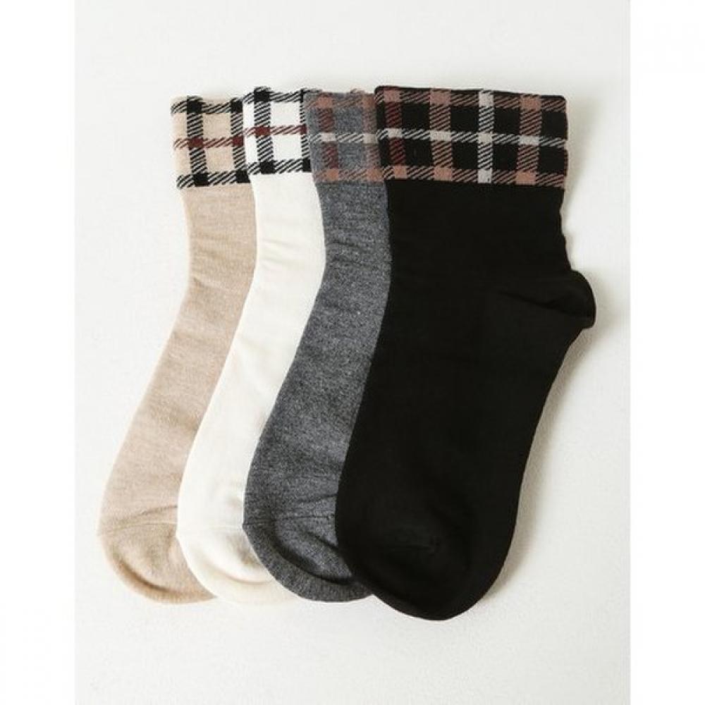 Daks Women Mixed Cotton Mid Length Socks Check Color Matching Dbss5f702bk 4 Pk