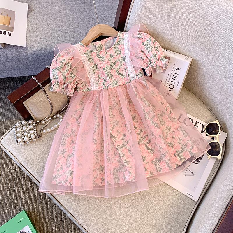 Girls Floral Princess Dress Summer Puff Sleeve Party Gown Sweet Children Clothing Elegant Toddler Girl Dresses For Wedding