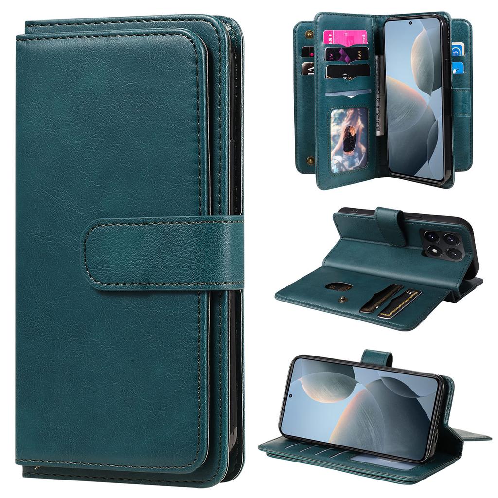 For Xiaomi 14T Leather Case with 10 Card Holder Phone Cover Stand