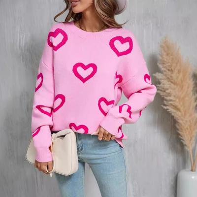 Suéter feminino de inverno Love Valentine's Day Pullover Coração Color Clash Sweater