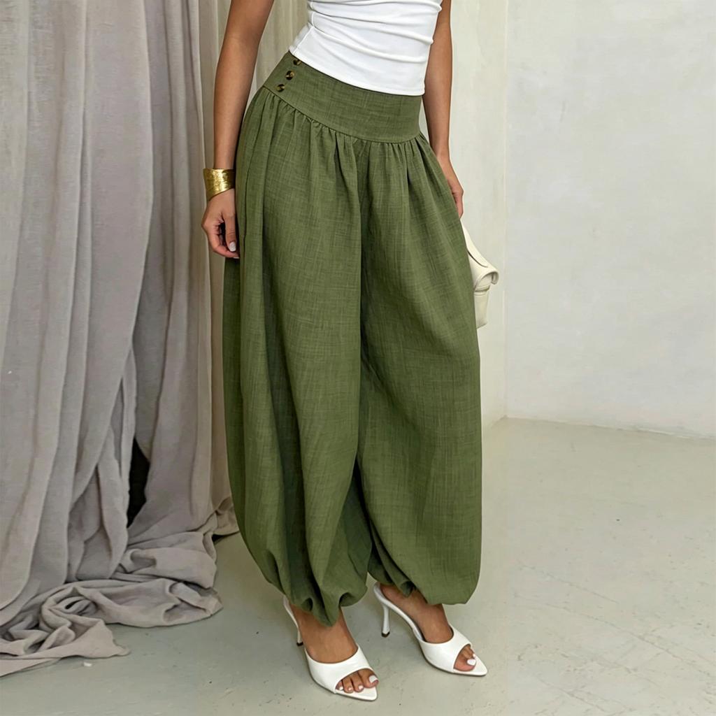 Women Loose Fit High Waist Lantern Pants Casual Homewear Harem Trousers Wide Leg Comfortable Bottoms