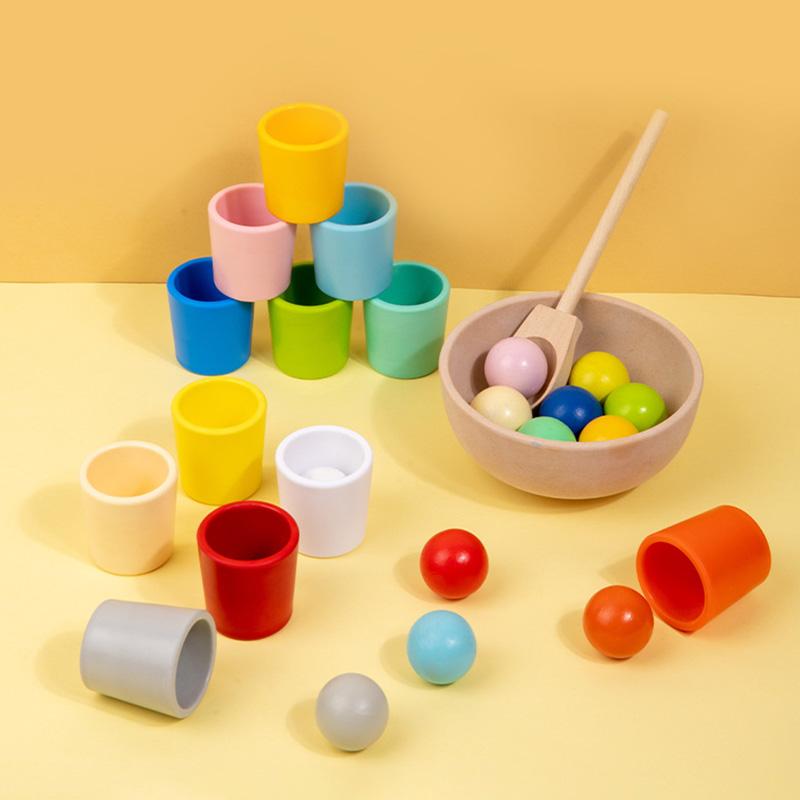 Baby Montessori Regenbogenball in Bechern Farb-Kognitives Zuordnen Sortierspiele Feinmotorik Früherziehung Lernspielzeug Kindergeschenk