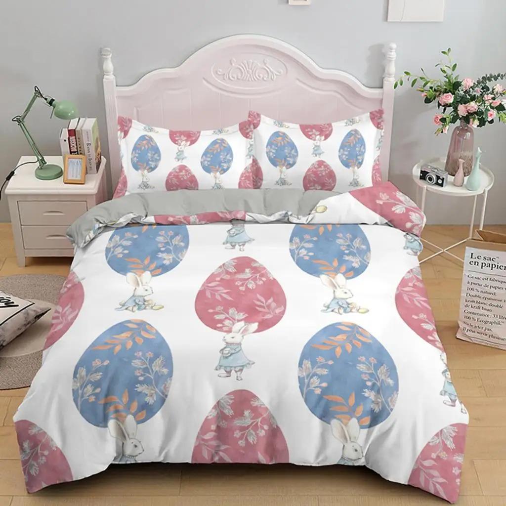 Soft Easter Eggs Print Duvet Cover Happy Easter Cartoon Rabbit Toddler Bedding Sets Twin King Queen Size Microfiber Quilt Cover