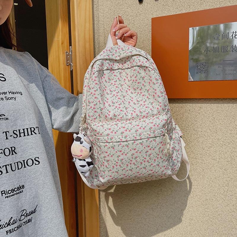 Women College Student Backpack Large Capacity Travel Laptop Rucksack Adjustable Strap Flower Book Schoolbag Teenage Girl Bag