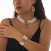 Multilayer Pearl Beaded Bracelet Shiny Necklace Earring Set Temperament Bridal Jewelry Set  Lady