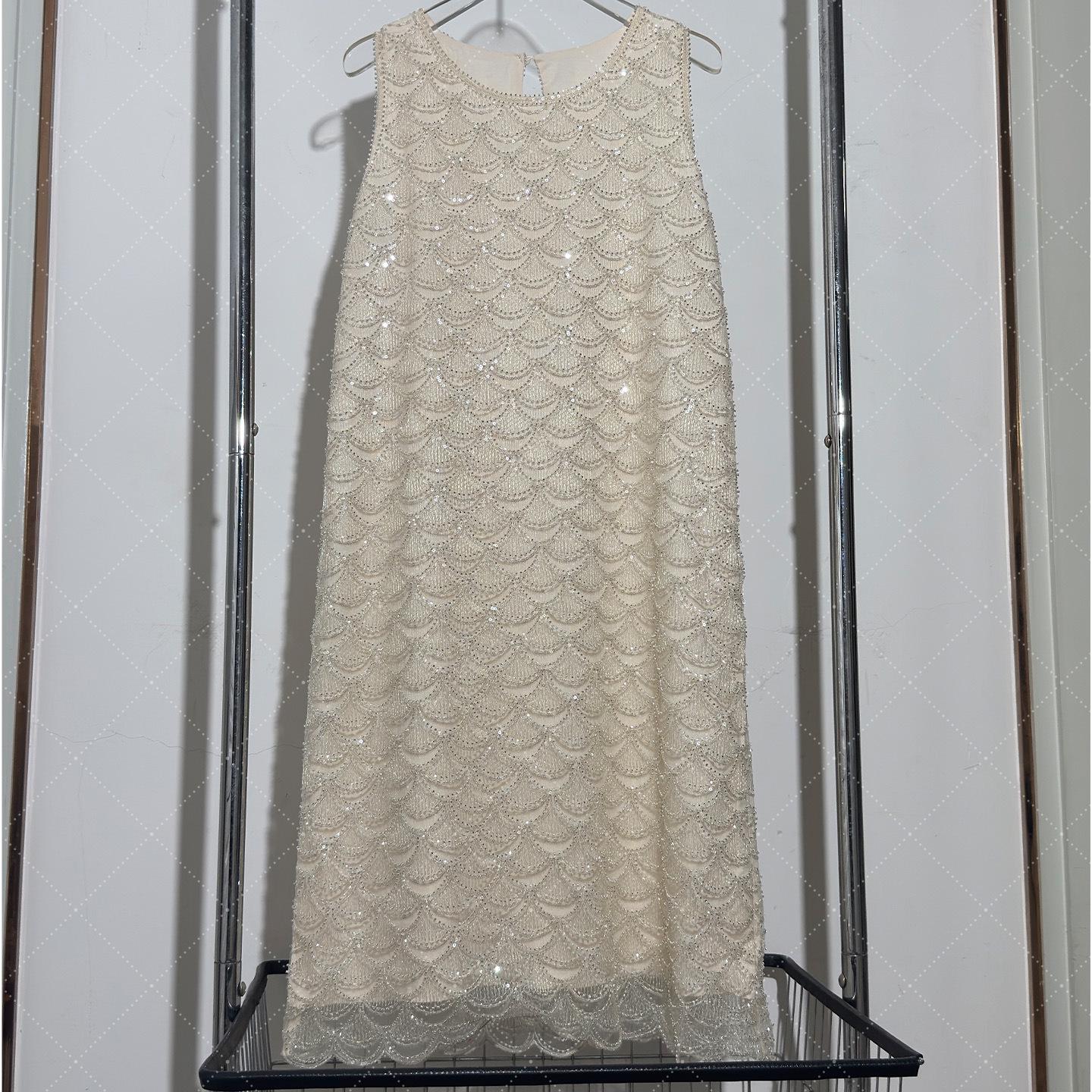 

Шикарное платье Яни с пайетками в виде рыбьей чешуи, с бисером, свободного кроя, средней длины, с рукавами 5/8 для женщин L