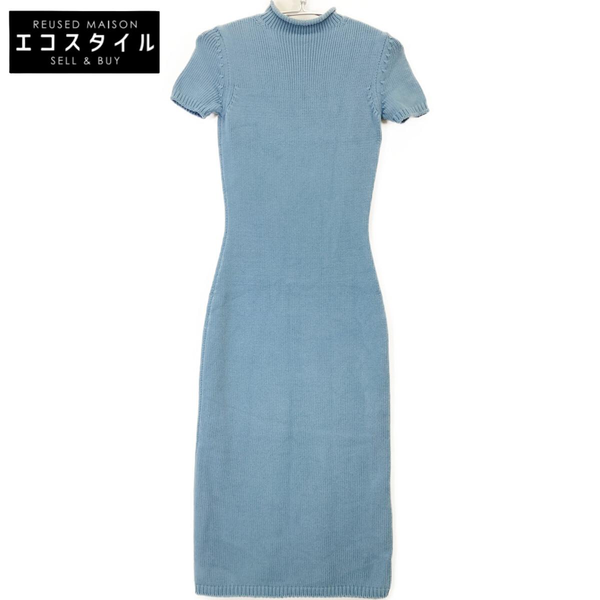 

RalphLauren PURPLE LABEL Blue knit high neck short sleeve dress dress XS blueUsed