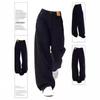 Plus Size Black Fleece-Lined Denim Pants for Women - Autumn/Winter High Waist Wide Leg