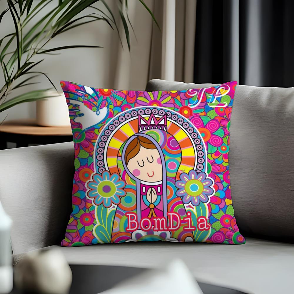 New Ccartoon Virgin Mary Artful Cushion Cover Antidustmite Pillowcase Invisible Zipper Silky Short Plush Sofa Cushion Cover