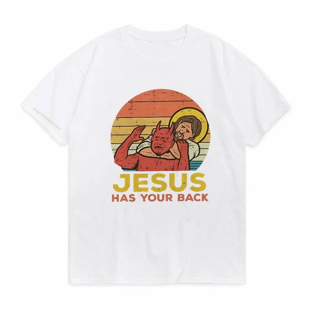 Jesus Has Your Back Jiu Jitsu Retro Christian T Shirts Women And Men Cotton Vintage Short Sleeve Tee Shirt