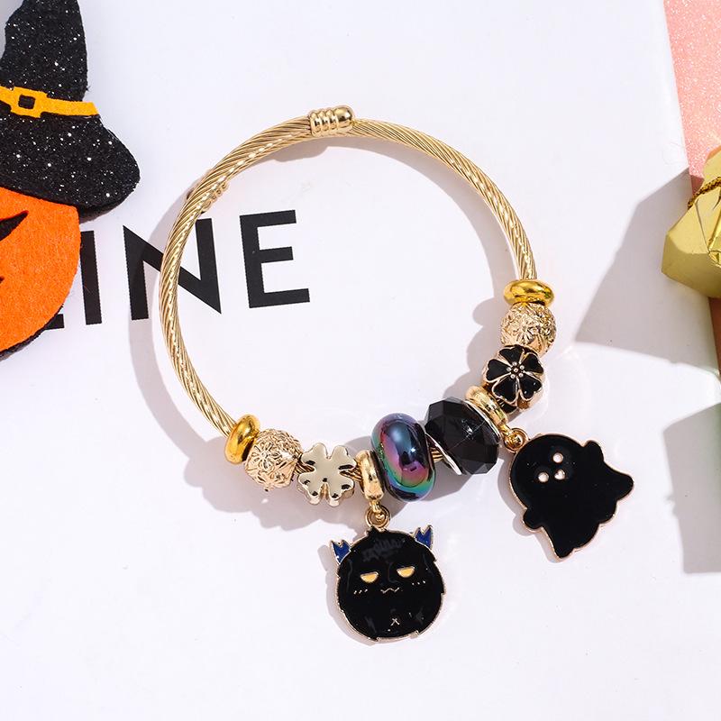 Halloween Bracelet Witch Hat Ghost Charm Stainless Steel Bangle Best Friend Gift Jewelry For Women Girls