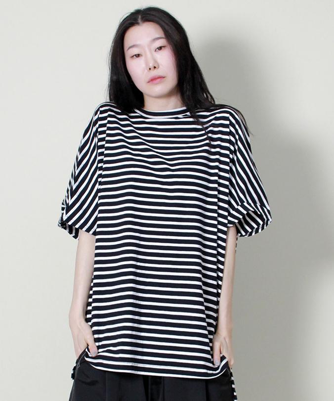 Deumakeu Loose Fit French Half Sleeve Stripe