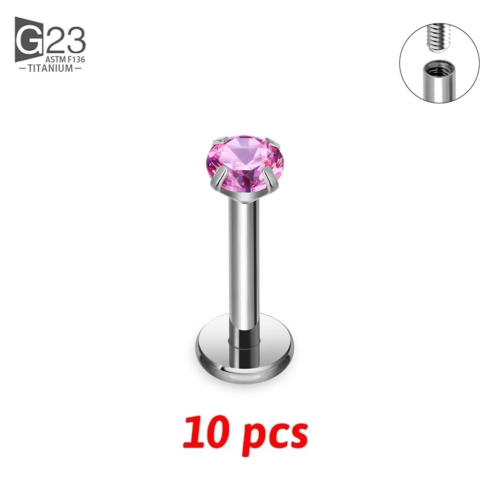 10Pc G23 Titanium Labret Lip Piercing Stud Internally Threaded Zircon Ear Stud Helix Cartilage Tragus Body Piercing Jewelry