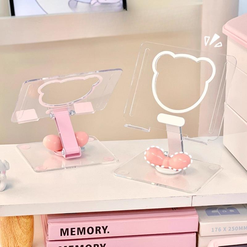 Ins Transparent Mobile Phone Rotating Stand Acrylic Clear Cute Bear Folding Tablet Computer Watching TV Storage Stand School