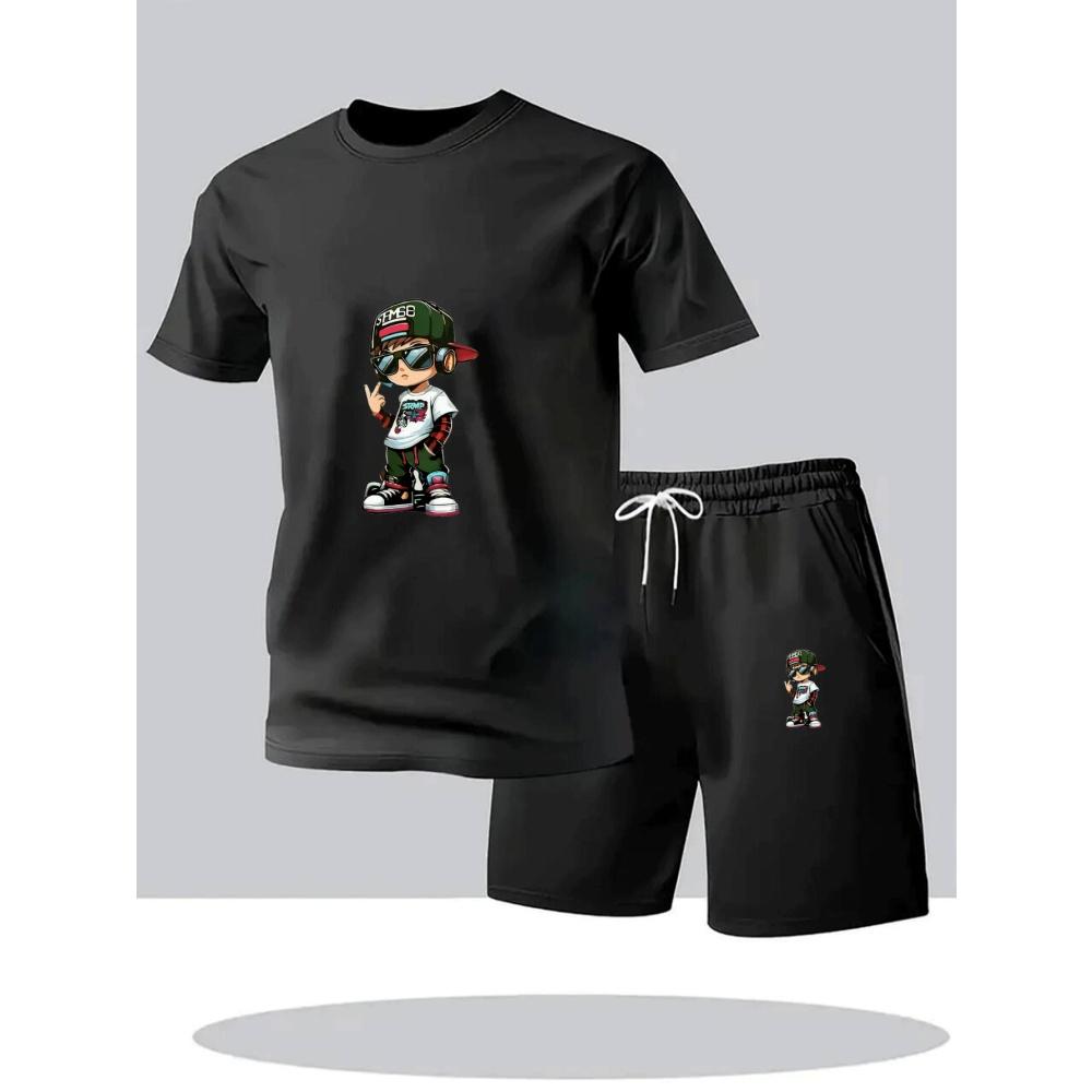 Hot Sale Summer Men's Short Sleeve T-Shirt + Shorts Set Breathable Quick Dry Casual Sports Suit Round Neck Fitness Home Outdoor