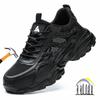 Summer Work Shoes with Protection Breathable Lightweight Mesh Men Safety Shoes with Plastic Toe Insulation Black Work Sneakers