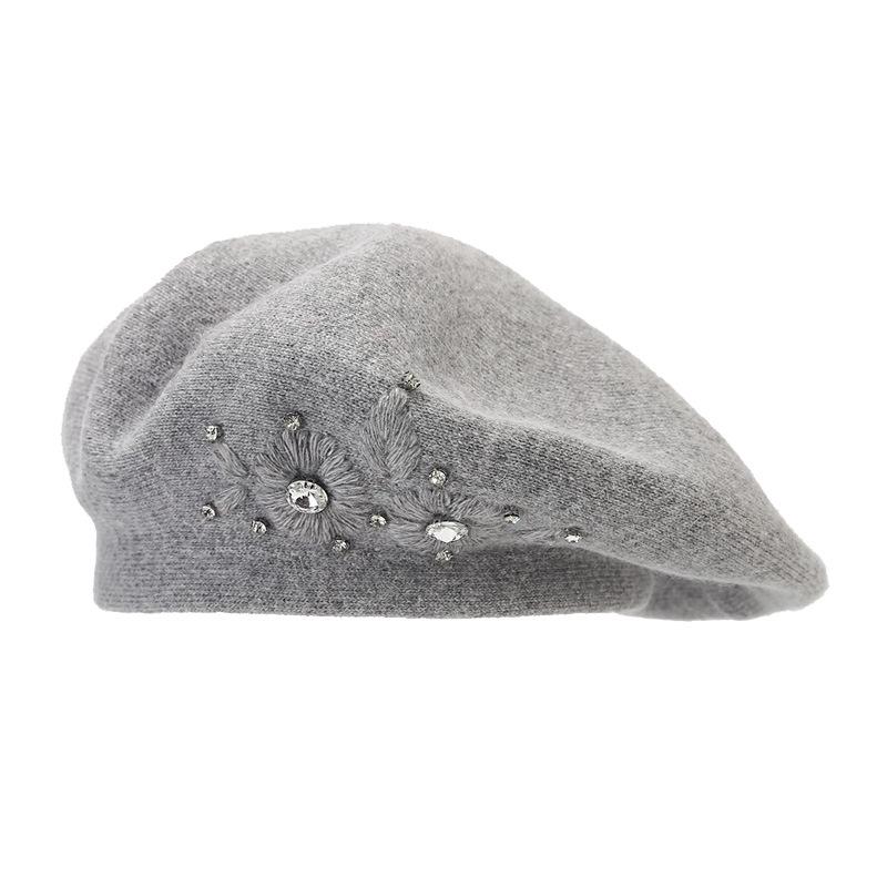 Berretto Elegante di Lana di Lusso per Donna Berretto Francese con Strass Cappello Invernale Caldo Morbido Berretto in Angora Cappello da Artista Logo Personalizzato