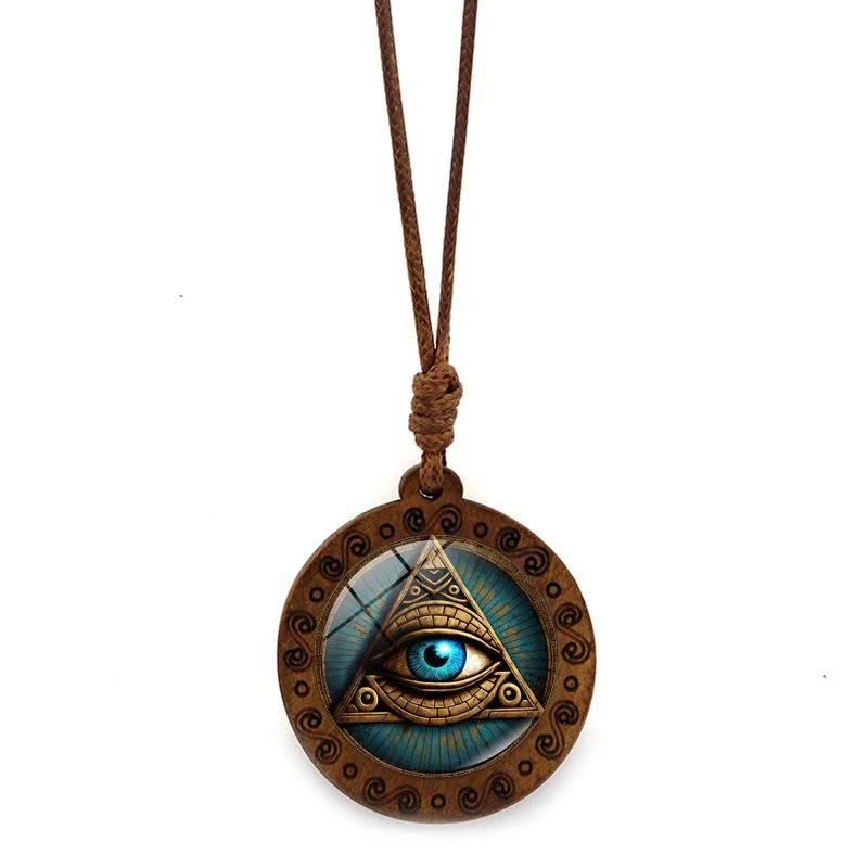 Wooden Pendant Necklace Versatile Retro Brown Sweater Chain
