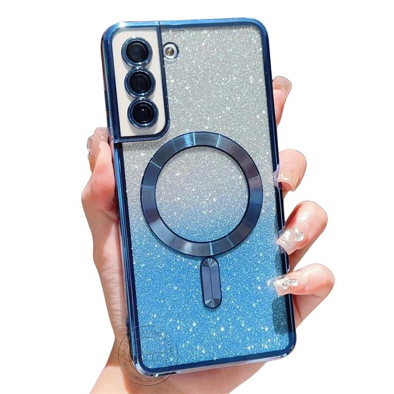 Glitter Bright Cover For Samsung Galaxy S25 S24 S23 S22 S21 S20 Plus FE  Note20 Ultra Case Plating Wireless MagSafe Magnetic