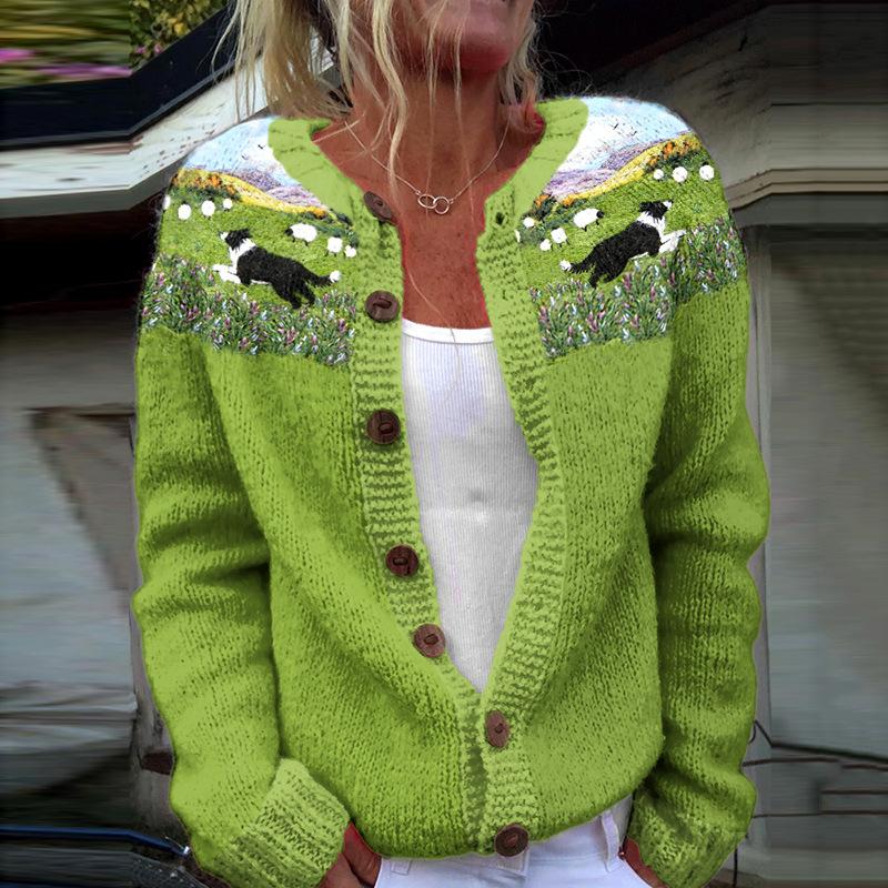 2026 foreign trade new 3D digital printing cardigan knitted jacket women's clothing early spring and autumn factory wholesale