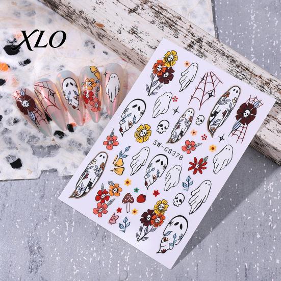 Nail Art Stickers Halloween Stickers, Ghost Flower Skull Spider Web Self-Adhesive DIY Decorations Manicure Decals, Supplies for Women Girls