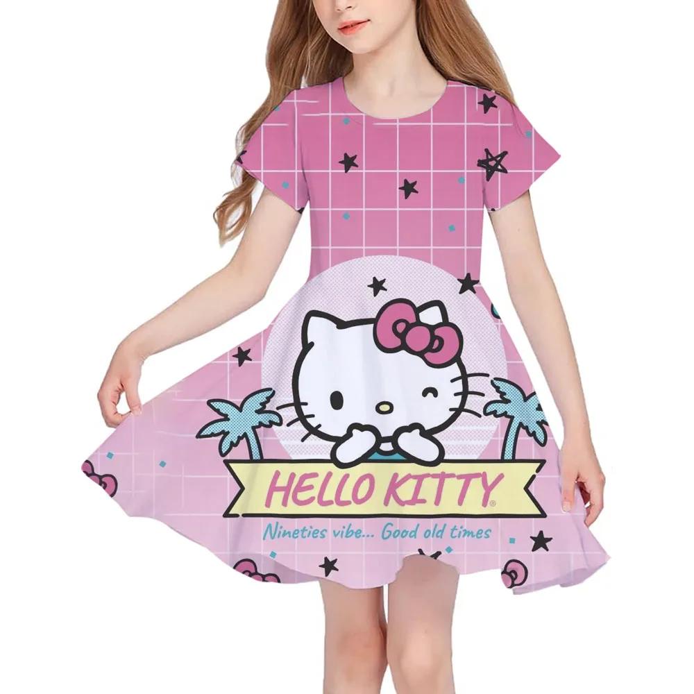 Summer New Children's Clothing Hello Kitty Printed Sleeveless Dress For 3-14 Year Old Girls Casual Breathable Princess Dress2025