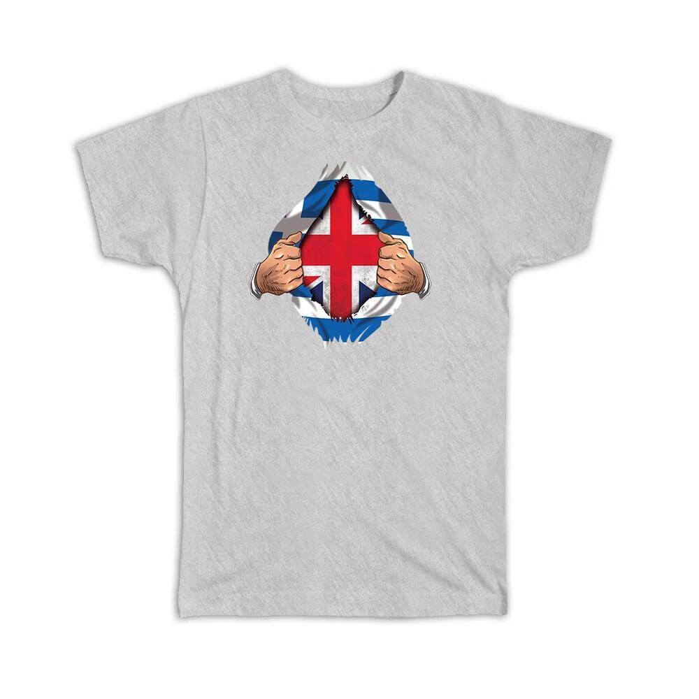 Gift T-Shirt : United Kingdom Greek Flag Chest British S