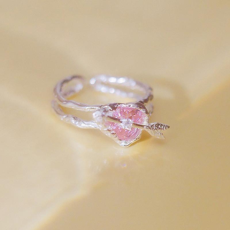 Heartshaped Feminine Ring With Crystal Inlay Multiple Color Options