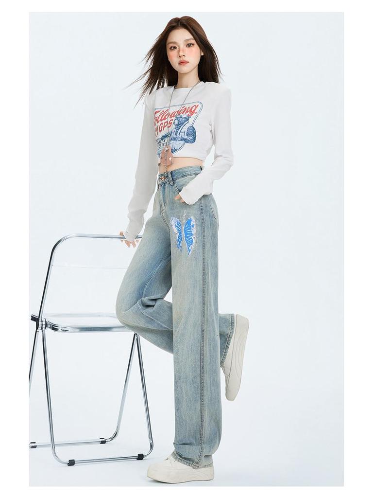 Herbst 2025 Damen Strass Skinny Jeans - Hotfix Design, Gerades Bein, Nische Weitbeinige Passform