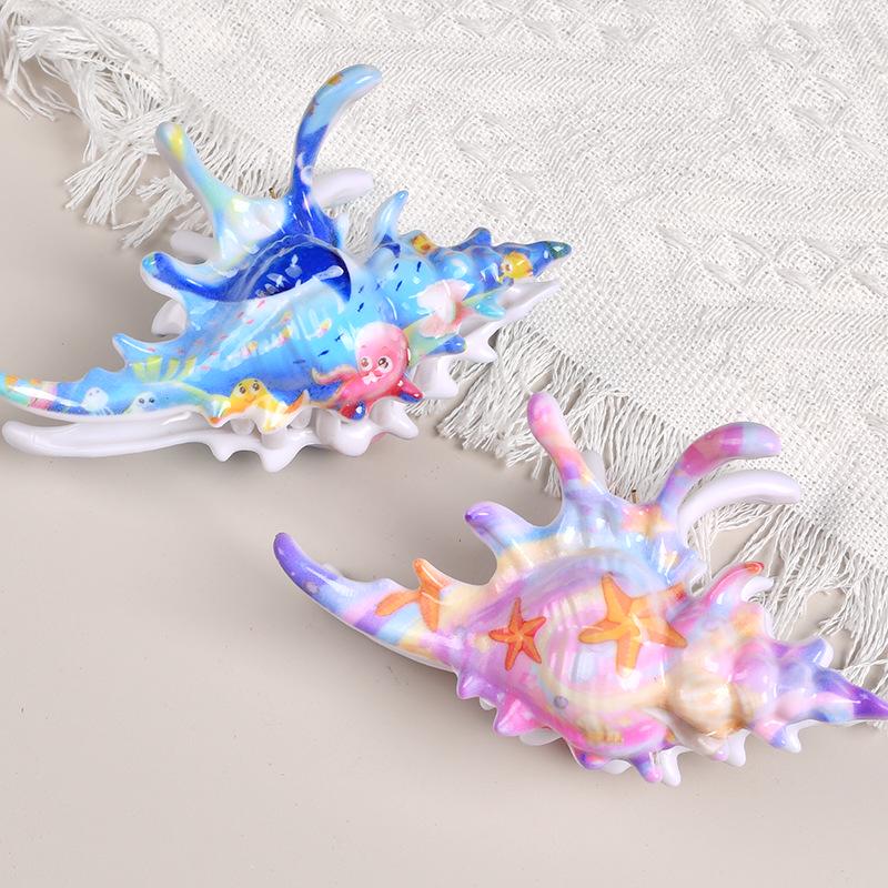 2025 UV Printed Conch Claw Clip: Summer Ocean Hair Accessory for Updo