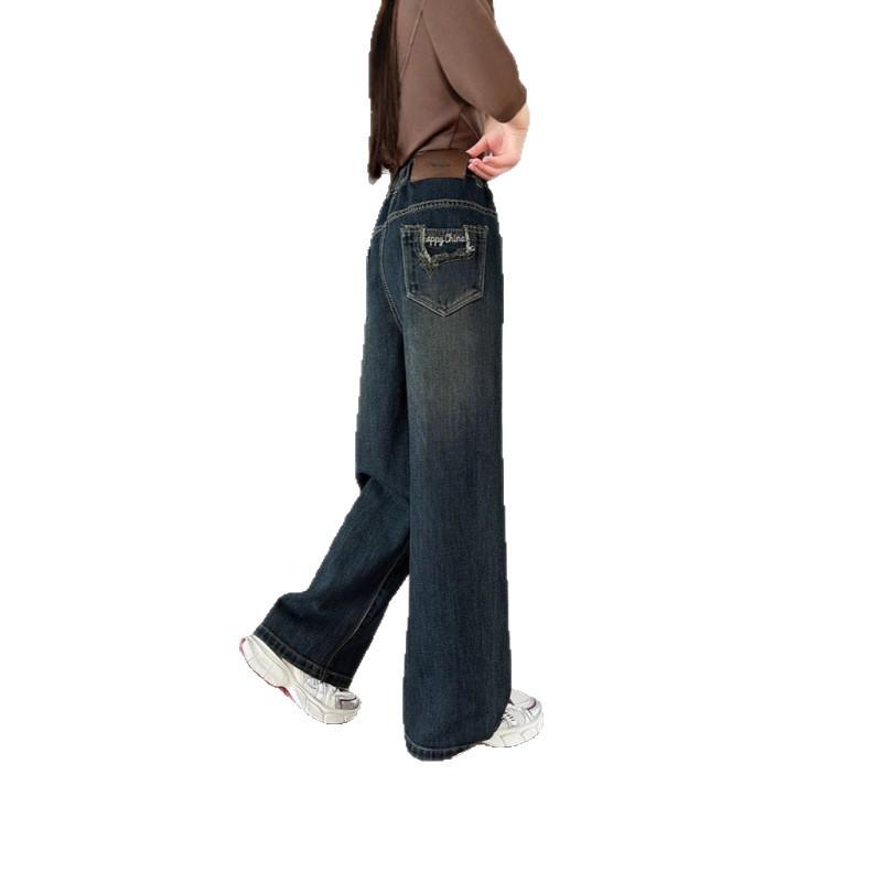 Girls' Medium-Large Plush Denim One-Piece Winter Pants - New Korean Style, Versatile Narrow/Wide Leg Design