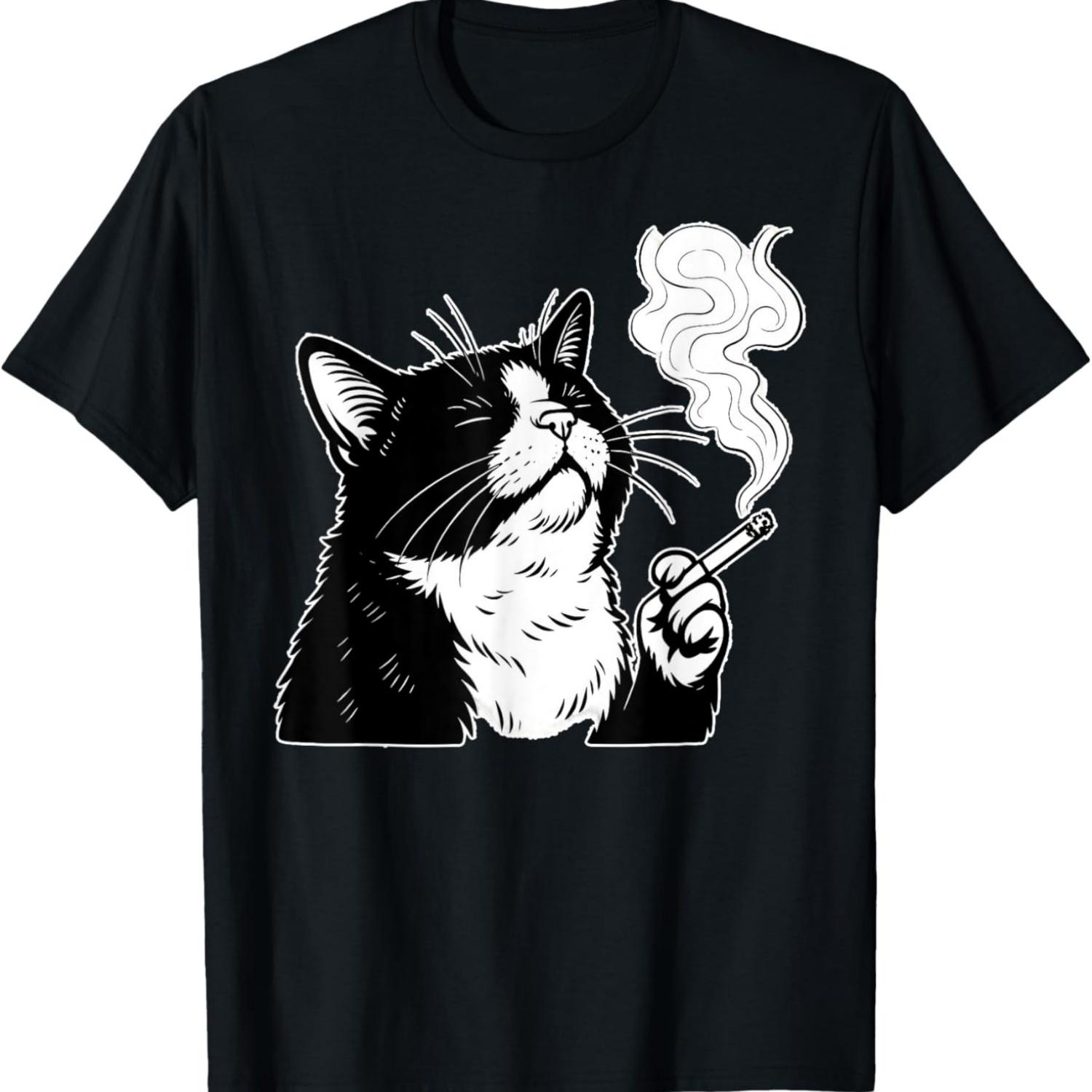 Cat Meme Cat Smoking Cigarette For Men Women T-Shirt S чёрный