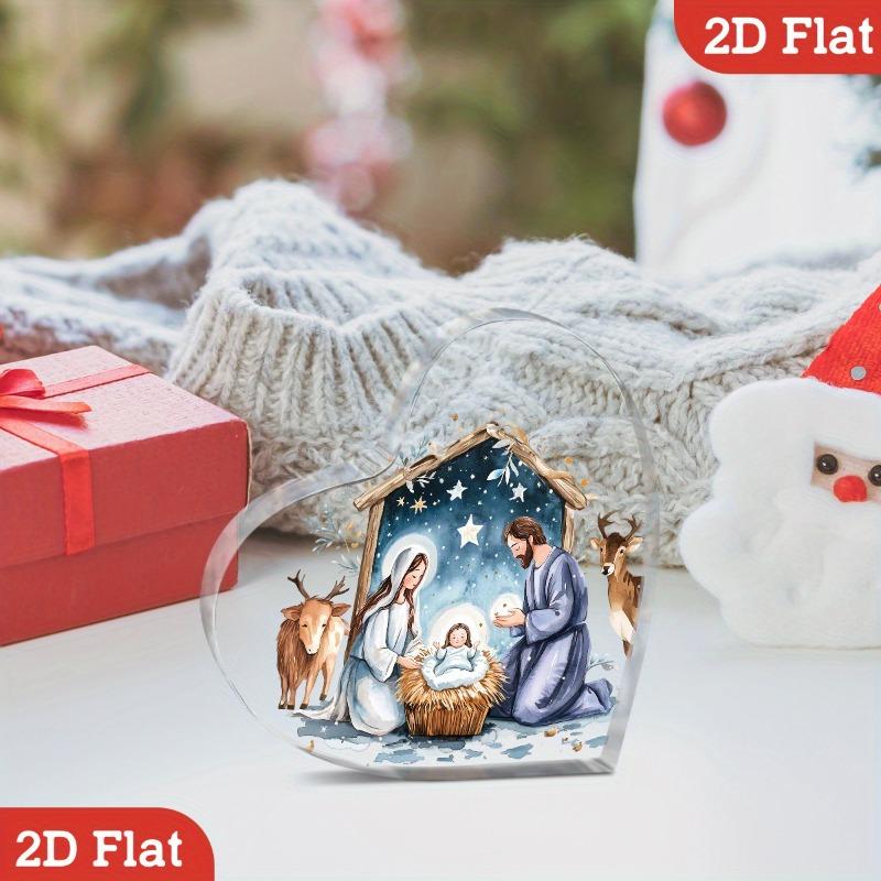 2D Flat Heart-Shaped "Nativity Scene" Acrylic Desktop Decoration, Shepherds & Lambs, Suitable for Wall Decoration, Porch, Room, Villa, Accents Home, H