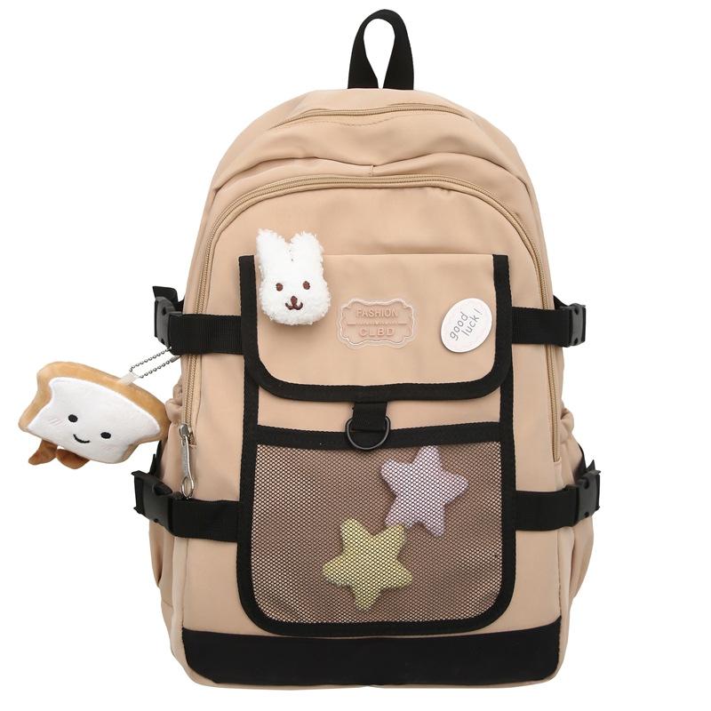 

Школьный рюкзак весна новый большой вместимости прочный школьный рюкзак женский ученик средней школы студент колледжа рюкзак повседневный рюкзак для поездок на работу Collection plus purchase free pendant хаки