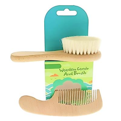 Baby Hairbrush and Comb Set with Perfect Gift for Goat Hair and Natural Wood Case, 2-Piece Set, Newborns,
