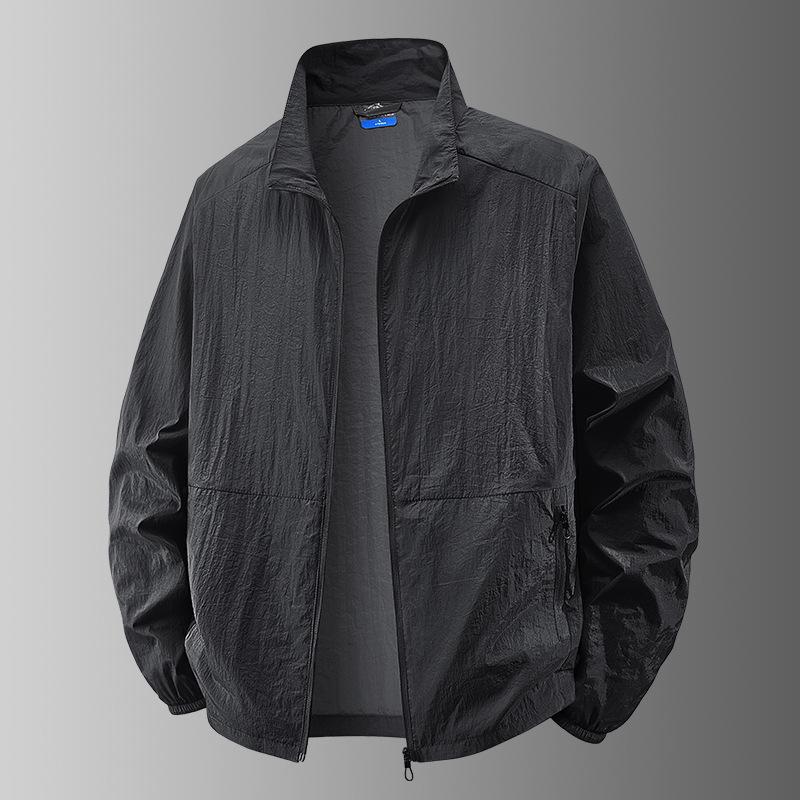 Herren Sommer Sonnenschutz Windjacke - Lässige lockere Passform, Stehkragen, Übergröße.