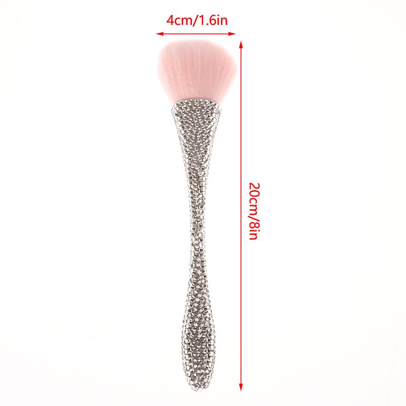 1Pc Nail Dust Brush Rhinestone Bling Handle White For Acrylic Nail Art Cleaning Brush Manicure Tool